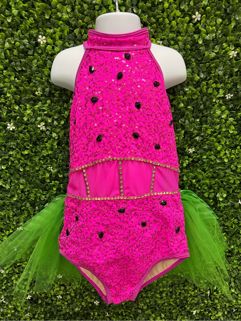 balera Hot Pink and Green Sequin Dance Costume